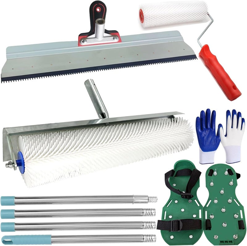 DBYANAN Self Leveling Tools Kit Spiked Roller 20 in 9 inch Epoxy Roller Spike Shoes for Concrete Epoxy Flooring Stainless Steel Notched Squeegee Rake Cement Floor Leveling Tools - Image 1